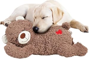 Gupcaqosjw Peluche avec Battement De Cœur pour Chien Ours en Peluche Apaisant pour Chien, Chiots Séparant L'anxiété Jouet Douce Compagnon Endormi Jouet Aide Au Comportement pour Animaux De Compagnie