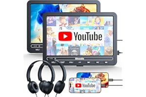 Lecteur DVD portable pour voiture 10,5" GOnavidio avec entrée HDMI, batterie rechargeable intégrée, lecteur DVD de voiture compatible avec carte USB/TF