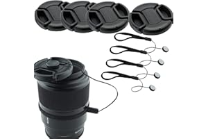 CamKix Zestaw osłon obiektywu – 4 zatrzaskowe nakładki na obiektyw do aparatów DSLR, w tym Nikon, Canon, Sony - 4 nakładki na obiektyw / 1 ściereczka do czyszczenia z mikrofibry CamKix w zestawie (49