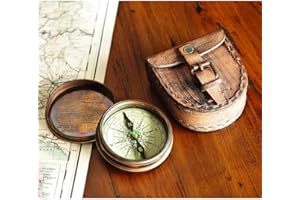 Antiqued Brass Poem Compass With Leather Case