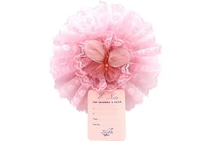 FOXNEC Coccarda Nascita - 25 x 25cm - Fiocco Nascita per Bambino e Bambina - Coccarda con Decorazioni in Tulle e Raso, con Cartolina e Pratico Gancio (25cm-B)