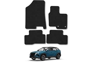 CAR MAT CO Hyundai Tucson (2021+) [Hybrid] Car Mats Accessories Tailored Fit Carpet Floor Mats Non Slip Black Trim Full Coverage Compatible Accessory Front Rear Set Anti Slip Granulated Backing Clips