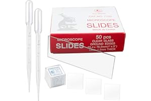 WEGETIT 50 vorgereinigte Mikroskopklingen mit poliertem Rand, 100 vorgereinigte Objektabdecklamellen und 2 Kunststoff-Pipetten