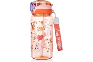 flintronic 600ml Trinkflasche Kinder, Kindertrinkflasche mit Strohhalm, BPA-freie Kinder-Wasserflaschen, Sportwasserflasche mit Auslaufsicherem Flip-Top-Deckel für Mädchen und Jungen, Blau