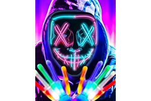 DWTECH LED Halloween Maske mit LED Leuchtende Handschuhe SET,Halloween Kostüm,LED Purge Maskes Kostüm für Maskerade, Cosplay, beleuchtete Gesichtsmaske für Kinder, Männer, Frauen, Halloween,Festival