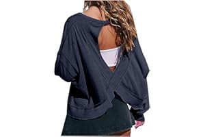ZEIAYUAS Free People Backless Tops for Women UK Open Back Workout Top Backless Long Sleeve Athletic Shirt Running Crop Top Gym Yoga Tee Shirt Ladies Casual Loose Fit Pullover Blouses