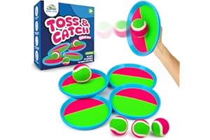 PLAY COVE Toss and Catch Ball Set Kids Outdoor Toys for Ages 3+ - Sticky Ball Catch Game for Families with 4 Paddle Sets - Fun Beach & Outdoor Childrens Toys or Garden Games for Kids of All Ages & Adults