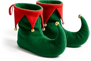 VINCAM Adult Elf Costume Shoes – Soft Plush Christmas Slippers with Bells – Perfect for Santa’s Helper, Cosplay & Festive Events