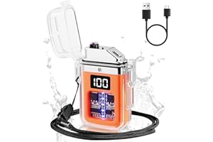 Bistfy Mechero Electrico con LCD Pantalla Encendedor Eléctrico Tipo C USB Recargable, Plasma sin Llama Cortaviento y Impermeable Cool Encendedor para Camping Senderismo Supervivencia Equipo Táctico