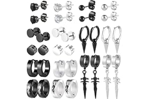 Kolczyki ALEXCRAFT Męskie czarne kolczyki ze stali nierdzewnej Stud Hoop Kolczyki Mały tunel Huggie Piercing dla mężczyzn Męskie klipsy do uszu Style kombinowane