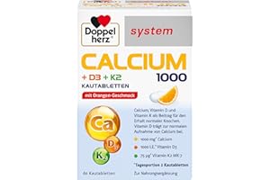 ‎DOPPELHERZ Doppelherz system CALCIUM 1000 + D3 + K2 – Calcium als Beitrag für den normalen Knochenerhalt - 60 Kautabletten
