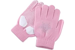 Dorccsi Gants De Patinage Artistique pour Enfants Antidérapants Épais Tricotés avec Flocons De Neige en Strass Accessoires Chauds d'hiver pour Le Cyclisme La Randonnée La Course À Pied