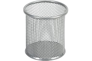 Detectalia Portalapices escritorio de malla metálica redondo - Bote lapiceros para escritorio - Organizador lapices y boligrafos - Accesorio escritorio - Color plata/gris