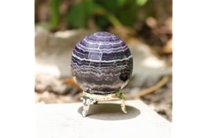 Crocon 45mm Amethyst diamond cut Stone sphere Ball with Metal Stand 1400+ Carats Gemstone Ball Healing ornament rock Sphere Sculpture Figurine for Fengshui Divination Crystal Home Decor Photography