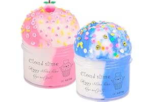 BRETOHAY 2 Pack Cloud Slime Kit with Blue Cute Charm and Pink Peach Charm, Scented DIY Slime Supplies for Girls and Boys, Stress Relief Toy for Kids Education, Party Favor, Gift and Birthday