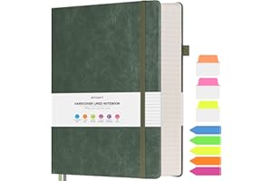 OFFIGIFT College Ruled Notebook, Large A4 Hardcover Leather Journal, 312 Numbered Pages Writing Journal, 100gsm No Bleed Paper, Lined Journal Notebook for Women Men School Office, Green