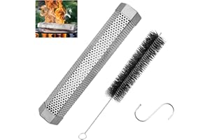 CLKE Pellet Smoker Tube, 12'' Stainless Steel Smoke Tube BBQ Smoke Box, Barbecue Smoker Metal Outdoor Cooking Accessories for Any Grill or Smoker, with 2 S Shape Hooks