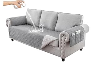 RAPRAP Sofa Cover 3 Seater 100% Waterproof Sofa Protector with Side Pockets for Kids, Pets, Dogs, Durable Non-Slip Three Seater Couch Covers, Washable,Light Gray,3 Seater