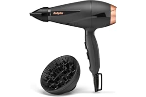 BaByliss Sèche-cheveux Smooth Pro - Sèche-cheveux puissant de 2100W, Fabriqué en Italie, Technologie ionique anti-frisottis, 3 réglages de température et 2 réglages de vitesse, Noir, 6709DE