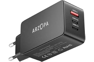 ‎ARZOPA Ładowarka USB C ARZOPA 65 W, 3 portowa wtyczka GaN typu C, szybka ładowarka ścienna USB C Adapter do laptopa dla iPhone 15/14/13 Pro Max, Pixel, Samsung Galaxy, tabletów i innych