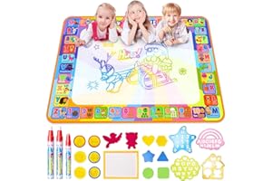 MERRYXGIFT Aqua Magic Doodle Matte- Wasser Doodle Matte 100*70cm Kinder, Große Magic Malmatte mit Wasser buch , 4 Magic Stifte, 8 Stempelset Spielzeug ab 2 3 4 5 Jahr Mädchen Junge Geschenk