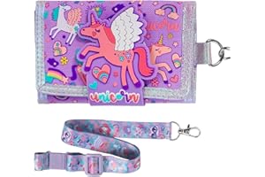 PinkSheep Kids Wallet for Girls Ages 4-18 Trifold, Youth Wallet with Lanyard Zippered Coin Pocket Card Holders, Novelty Wallet for Children Birthday Gifts