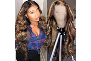 VIPBEAUTY 24 Inch Highlight Ombre Lace Front Wig Human Hair Colored 4/27 13x6x1 HD Transparent Lace Frontal Wigs Ombre Blonde Body Wave Human Hair Wigs for Women 150 Density