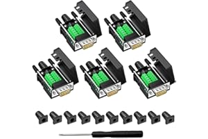 YIOVVOM Conector DB9 Breakout, conectores RS232 macho de 9 pines, sin soldadura, placa de módulo adaptador serie D-SUB RS485 con terminales de tornillo, funda, pernos largos, 5 adaptadores macho