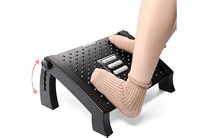 Mkitnvy Poggiapiedi Ergonomico con 6 Regolabili e Angolo massaggio a rullo, Antiscivolo per Ufficio e Casa (A)