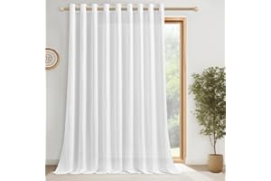 ‎CUTEWIND CUTEWIND Extra Breite Vorhänge Weiß mit Ösen Leinenoptik Schlafzimmer Kinderzimmer 1 Stück, 225 cm Lang, 300 cm Breit, Vorhang Weiss Halbtransparent Gardinen Wohnzimmer für Große Fenster