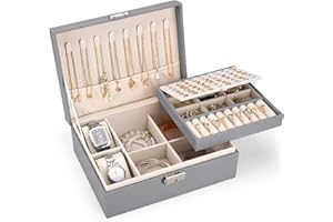 TENXSNUG Joyeros Mujer Organizador Grande, Caja Joyero Organizador de Joyas 2 Capas Cuero PU, Jewelry Organizer Caja Bloqueable Joyero Organizador para Collares Aretes Pulseras Anillos Relojes