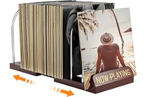 HULISEN Expandable Vinyl Record Storage, 30-70 LPs Adjustable Now Playing Record Holder for Albums, Wood Now Spinning Vinyl Record Stand Display Rack Organizer, Gift Package, Effortless Assembly