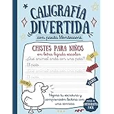 CALIGRAF&Iacute;A DIVERTIDA CON PAUTA MONTESSORI: Chistes para ni&ntilde;os en letra ligada escolar para mejorar escritura, comprensi&oacute;n lec