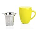 Sipologie Premium Ceramic Tea Mug with Stainless-Steel Infuser (300ml), Ideal for Office Use and Brewing Loose Leaf Tea, High Fired, Finely Glazed Ceramic Cup with Lid (Lime Green)