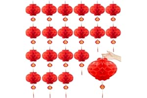SOPSTUO 20Pcs Chinese New Year Decorations 2026, 8 Inch Chinese Lanterns, Traditional Hanging Decorations with Tassels, Chinese Red Paper Lanterns for Lunar New Year Spring Festival Party Supplies
