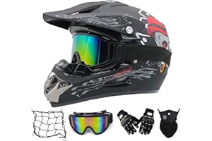 MRDEAR VOMI Full Face MTB Helmet with Goggles Mask Gloves, Motocross Helmet Mens Black Off Road Helmet Kids Adult Motorcycle Crash Helmet for Dirt Bike MX Quad Downhill Enduro Racing (M)