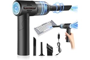 CHEFYUPER Electric Air Duster Cleaner - 2 in 1 Mini Vacuum Cleaner with LED-Light, 120W 9KPa 36000RPM Cordless Rechargeable Air Duster for PC, Laptop, Computer Keyboard, Electronics, Sofa Cleaning (Black)