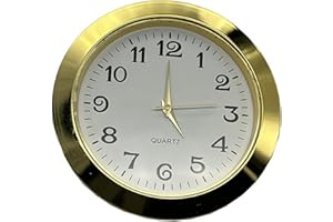 FACULX Inserto de reloj de cuarzo en miniatura, reloj de cuarzo redondo, reloj en miniatura con movimiento de ajuste, esfera blanca con borde dorado, parte trasera de acero inoxidable, apto para cocina,