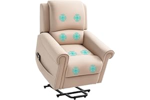 HOMCOM Poltrona Elettrica Alzapersona con 8 Punti Massaggio, Reclinabile 135°, Poltrona Relax Elettrica in Velluto per Anziani e Disabili con Telecomando, Poggiapiedi, Tasche Laterali, Marrone Chiaro