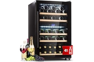 KLARSTEIN Cave a Vin, Réfrigérateur à Vin Double Zone avec Porte en Verre, Cave à Vin de Vieillissement, Prosecco, Bière, Ecran Tactile, Réfrigérateur Bar, Frigo, Protection UV, 5-18°C, 41 Bouteilles
