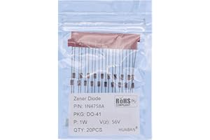 HUABAN 20PCS 1N4758A 1N4758 Diodo Zener de potencia planar de silicio 1W 56V DO-41 (DO-204AL) Axial Diodes 1 Watt 56 Volt