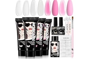 Morovan kit uñas de gel - 4 colores de transparente poly gel para uñas con solución deslizante Gel constructor para uñas Poly Gel kit Manicure DIY Design Nail Art Home Salon Beauty Gift for Women