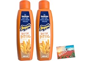 Set 2x Joppiesaus Hot 850ml I scharfe Zwiebelsauce aus den Niederlanden I Scharf und würzige Joppie Soße I Tradition und Qualität aus Holland I Für Pommes, zum Grillen etc. I Holland-Box by Vriens