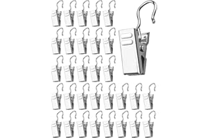 Sinofort 100Pcs Curtain Clips with Hooks 33mm/1.3in Stainless Steel Sliver Curtain Clips Hanging Clips Clip Hooks for Hanging for Home Window Decoration Photos Art Craft Displays