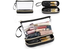 ETHEREAL Clear Makeup Bag Small Travel Makeup Bag with Brushes Organiser Compartments, TSA Approved Toiletry Bag for Travel Size Toiletries, Holiday Essentials Women, Black