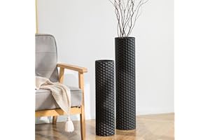 ‎SZIQIQI Sziqiqi Bodenvase Groß Schwarz: 70/55 cm Hohe Bodenvasen Set of 2 Metall Bodenvase für Wohnzimmer Moderne Wabenstruktur Bodenvase Große Vasen für Boden für Esszimmer Schlafzimmer Corner Flur Büro