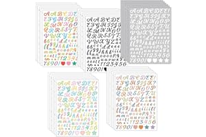 ONEBO 30 Hojas Alfabeto Número Pegatina, Pegatinas de Números con Purpurina, Pegatina de Alfabeto Colorido,para Álbumes de Recortes, Fotos, Manualidades (5 estilos)