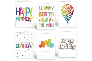 Ruby Ashley 30 Pack Colourful Birthday Cards - Multipack Happy Birthday Cards With Envelopes Box set For Adults and Kids - Set 6