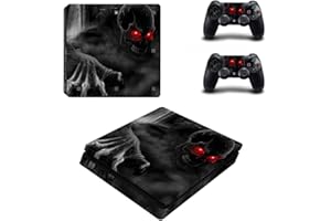 DOTBUY PS4 Slim Skin Aufkleber Sticker Design Folie schützende Haut Schale für Sony Playstation 4 Slim Konsole und 2 Dualshock Controller (Red Eye Skull)