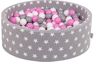KiddyMoon 90X30cm/200 Balles ∅ 7Cm Piscine À Balles pour Bébé Rond Fabriqué en UE, Étoiles Blanc-Gris:Gris/Blanc/Rose